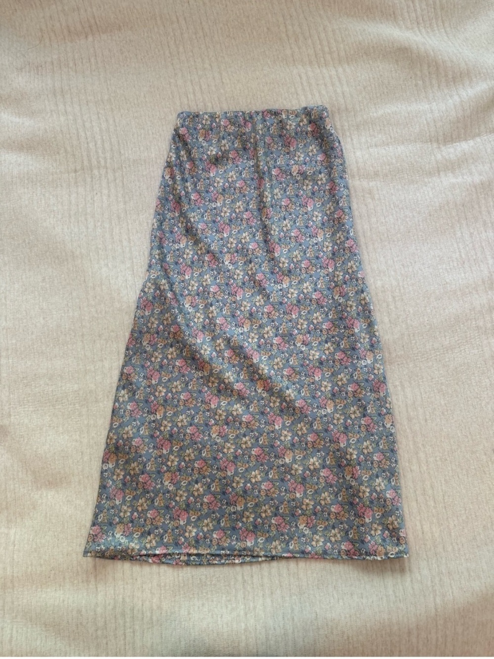 Francesca's Collections Blue Floral Maxi Skirt with Pink Accents